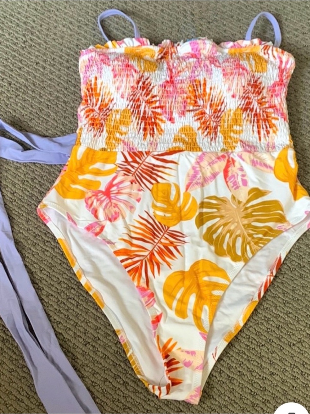 Cupshe White One-Piece Swimsuit with Yellow, Orange & Pink Tropical Print